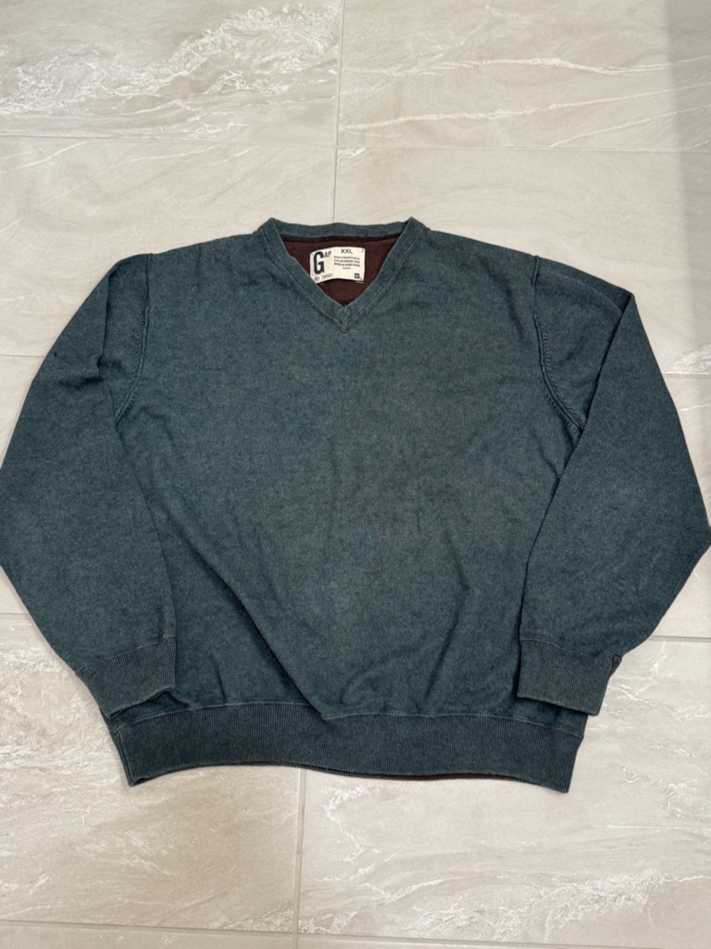 GAP Slate Blue V Neck Sweater Mens | Vintage Preppy Minimalist Cashmere Pullover